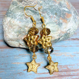 Stars Antiqued Gold Glass Earrings