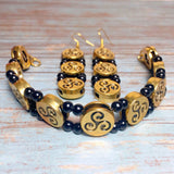 Celtic Triskelion Jewelry Set Antiqued Gold Black (CADEN)