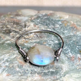 Labradorite Stone Silver Steel Ring (Size 7.5)