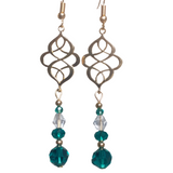 Celtic Knot Earrings Light Gold & Cyan Emerald (BREDA)