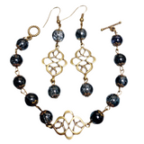 Bronze Knot Gray Glass Jewelry Set