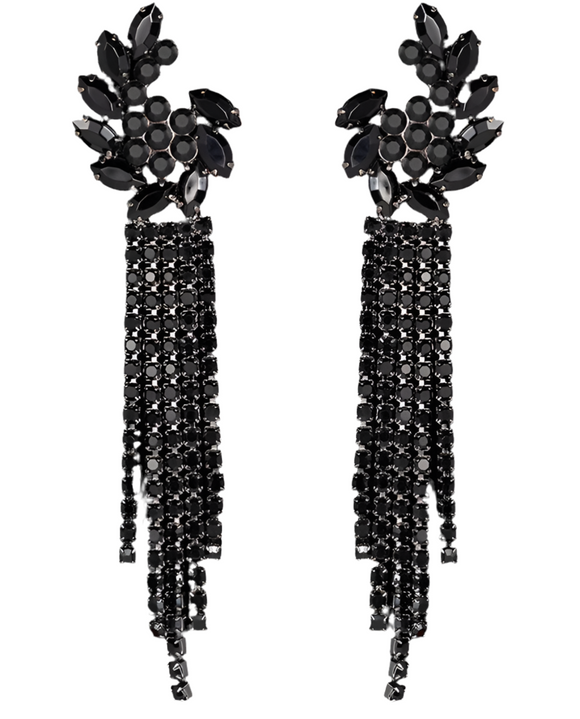 Long Black Rhinestone Earrings (BERLIN)