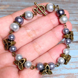 Celtic Knot Bronze Gray Glass Bracelet