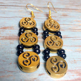 Celtic Triskelion Earrings Antiqued Gold Black