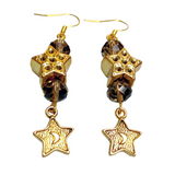 Stars Antiqued Gold Glass Earrings