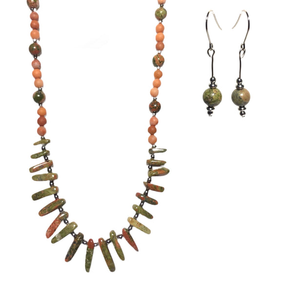Unakite & Peach Aventurine Stone Jewelry Set