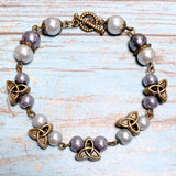 Celtic Knot Bronze Gray Glass Bracelet