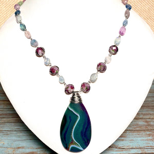 Agate Fluorite Stone & Glass Necklace (FIORELLA-N)