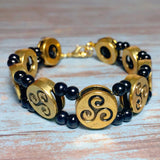 Celtic Triskelion Bracelet Antiqued Gold Black