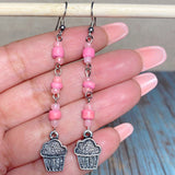 Cupcake Pink Glass Wood Earrings (SUGAR-E)