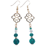 Celtic Knot Earrings Light Gold & Cyan Emerald (BREDA)