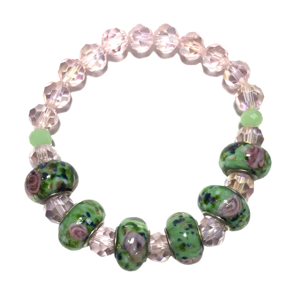 Green Pink Floral Glass Bracelet (BERNICE)