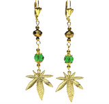 Marijuana Green Gold Glass Earrings (HEMP-E)