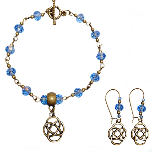 Bronze Knot Blue Glass Jewelry Set