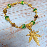 Marijuana Green Gold Glass Bracelet (HEMP-B)