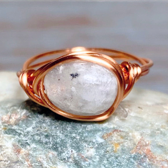 Labradorite Stone Red Copper Ring (Size 9)