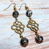 Bronze Knot Gray Glass Earrings