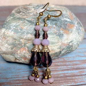 Purple Glass Bronze Earrings