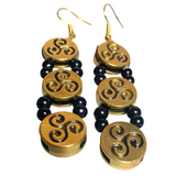 Celtic Triskelion Earrings Antiqued Gold Black