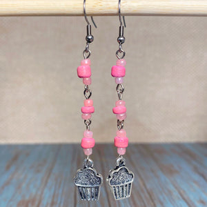 Cupcake Pink Glass Wood Earrings (SUGAR-E)