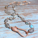 Labradorite Stone Rose Gold Necklace (MISHA-N)