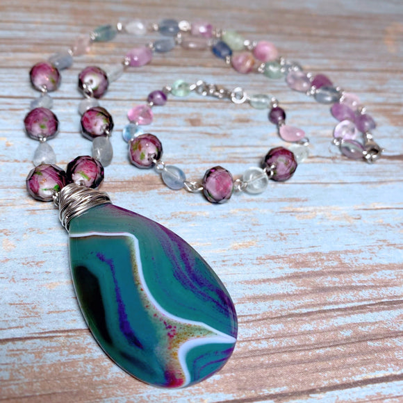 Agate Fluorite Stone & Glass Jewelry Set (FIORELLA)