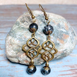 Bronze Knot Gray Glass Earrings