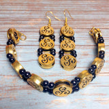 Celtic Triskelion Jewelry Set Antiqued Gold Black (CADEN)