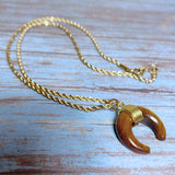 Tiger Eye Stone Crescent Moon Necklace (APOLLO)