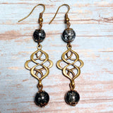 Bronze Knot Gray Glass Earrings