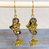 Stars Antiqued Gold Glass Earrings