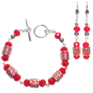 Red Silver Beaded Jewelry Set (ALICE)