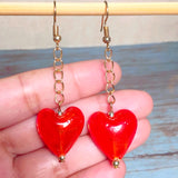 Red Hearts Lampwork Glass Earrings