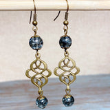 Bronze Knot Gray Glass Earrings