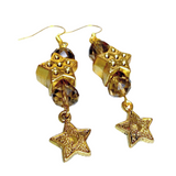 Stars Antiqued Gold Glass Earrings