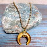 Tiger Eye Stone Crescent Moon Necklace (APOLLO)