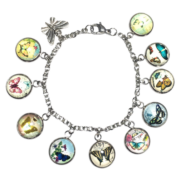 Butterfly Glass Dome Charm Bracelet (MONARCH)