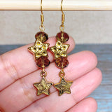 Stars Antiqued Gold Glass Earrings