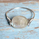 Labradorite Stone Silver Steel Ring (Size 7.5)