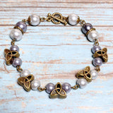 Celtic Knot Bronze Gray Glass Bracelet