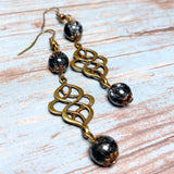 Bronze Knot Gray Glass Earrings