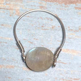 Labradorite Stone Silver Steel Ring (Size 7.5)