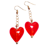 Red Hearts Lampwork Glass Earrings