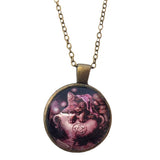 Cat in Cauldron Bronze Glass Dome Necklace (ALFALFA)