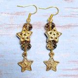 Stars Antiqued Gold Glass Earrings