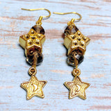 Stars Antiqued Gold Glass Earrings