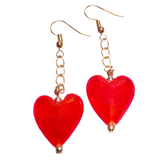 Red Hearts Lampwork Glass Earrings