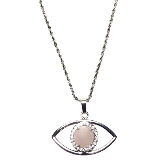 Evil Eye Pink Quartz Gemstone Necklace (ELISHEVA)