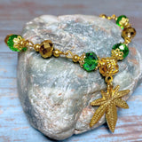 Marijuana Green Gold Glass Bracelet (HEMP-B)