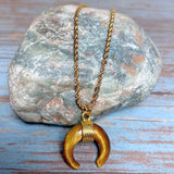 Tiger Eye Stone Crescent Moon Necklace (APOLLO)